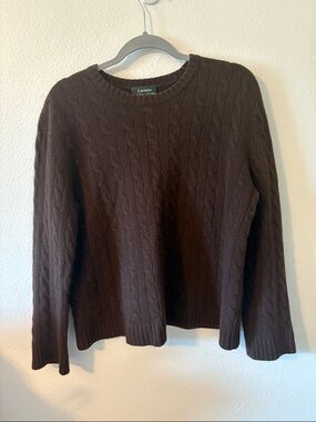 Lauren Ralph Lauren Dark Brown Cable Knit Pullover Sweater Cashmere Wool
